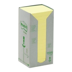 Post-it Sticky Notes Z-Notes Tower Recycled Yellow 16 x 100 Pack
