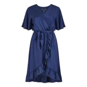 Mela London Navy Satin Wrap Dress - Blue