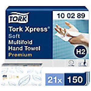 Tork Folded Hand Towels H2 Xpress Premium 2 Ply M-fold White 21 Pieces of 150 Sheets