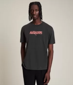 AllSaints Mens Aurocide Crew T-Shirt, Jet Black, Size: L