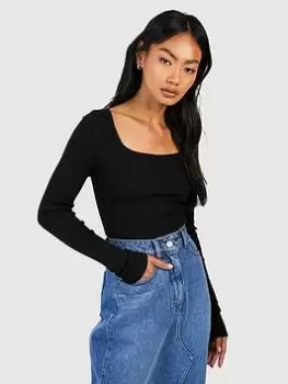 Boohoo Square Neck Knitted Bodysuit - Black, Size 16, Women