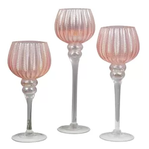 HESTIA? Set of 3 Pearlised Glass Goblet Style Candle Holders