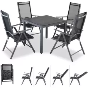 Casaria Alu seating group "Bern" 4 folding chairs + WPC garden table 80x80x74cm garden furniture set aluminum - grey