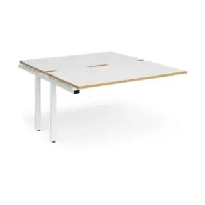 Bench Desk Add On 2 Person Rectangular Desks 1400mm White/Oak Tops With White Frames 1600mm Depth Adapt