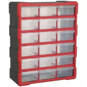 375 x 165 x 470mm 18 Drawer Parts Cabinet - RED - Wall Mounted / Standing Box
