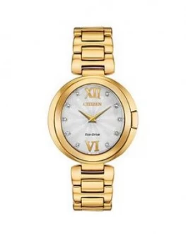 Citizen Eco Drive Mother Of Pearl And Diamond Dial Gold Stainless Steel Bracelet Ladies Watch