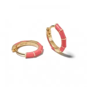 Coral Stripe Huggie Hoop 18ct Gold Plated Earrings EE03_GP