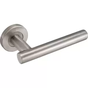 Eclipse Petra Lever On Rose Door Handles Satin (Pair) in Silver Stainless Steel