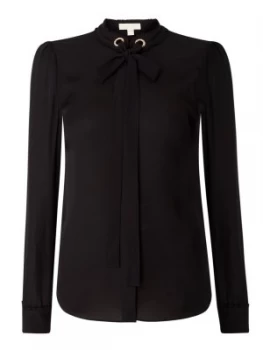 Michael Kors Hardwear detail tiw neck silk blouse Black