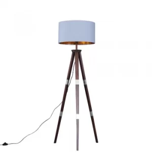 Willow Dark Wood Tripod Floor Lamp with XL Grey and Gold Reni Shade