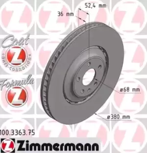 ZIMMERMANN Brake disc AUDI 100.3363.75 Brake rotor,Brake discs,Brake rotors