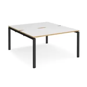 Bench Desk 2 Person Rectangular Desks 1400mm White/Oak Tops With Black Frames 1600mm Depth Adapt