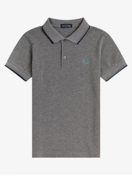 Fred Perry Boys Twin Tipped Short Sleeve Polo Top - Grey Marl, Size 6-7 Years