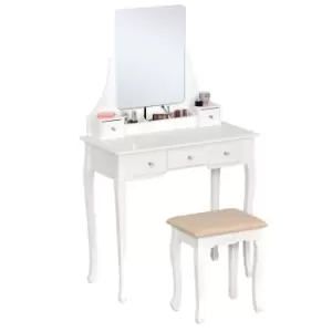Homcom Dressing Table Set With Mirror And Stool 5 Drawers Crystal Handles White