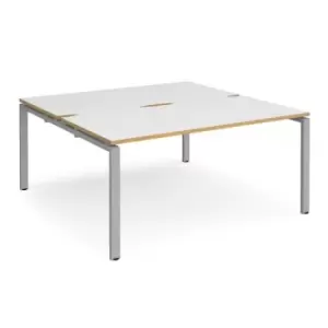 Bench Desk 2 Person Starter Rectangular Desks 1600mm White/Oak Tops With Silver Frames 1600mm Depth Adapt