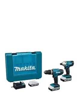 Makita 18V G-Series Cordless Hp488D Combi Hammer Drill & Td127D Impact Driver Kit With 2X 2Ah Li-Ion Batteries