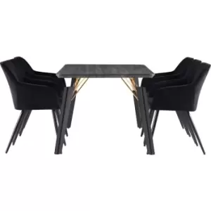 7 Pieces Life Interiors Camden Cosmo Dining Set - a Black Rectangular Dining Table and Set of 6 Black Dining Chairs - Black