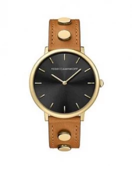Rebecca Minkoff Rebecca Minkoff Black Dial Dial Gold Studded Stainless Steel Mesh Strap Ladies Watch, One Colour, Women