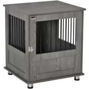 Dog Crate Kennel Wooden Cage for Small Dog, Indoor End Table, Grey - Pawhut