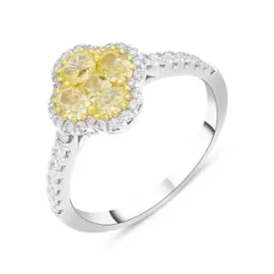 18ct White Gold Yellow and White Diamond Cluster Ring
