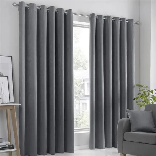 Fusion Strata Dim Out Self Lined Eyelet Curtains Eyelet Curtains 66x54in Grey 40557802000