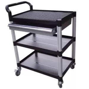 3 Shelves Utility Tool Trolley W/One Drawer, Open Sided Cart