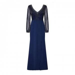 Adrianna Papell Sheer Long Sleeve Dress - DEEP Blue