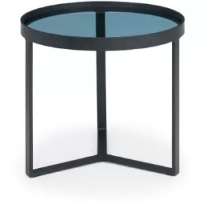 Circular Round Lamp Side Table Smoked Glass Black Metal Frame - Alston