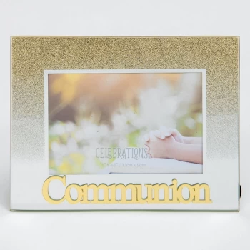 5" x 3.5" Gold Glitter Glass Frame - Communion