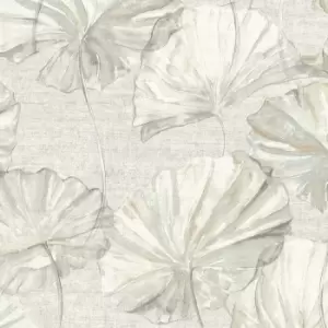 Grandeco Boutique Collection Water Lily White Wallpaper - wilko