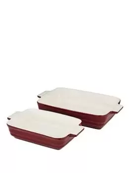 Tower Barbary & Oak By Tower Set Of 2 Rectangular Roasters Stoneware - Bordeaux Red