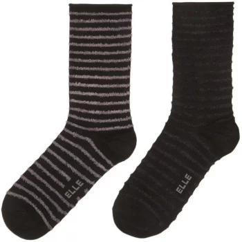 Elle Bamboo 2 pair pack ankle socks with feather stipe - Black
