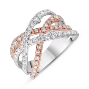 18ct Rose and White Gold Diamond Crossover Band Ring