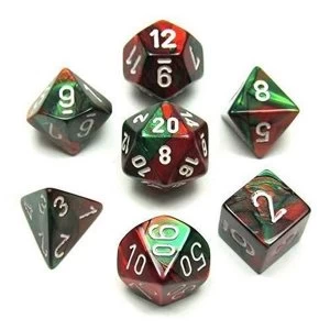 Chessex Gemini Poly 7 Dice Set: Green-Red/White