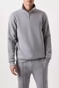 Mens Grey 1/4 Zip Pipe Detailing Funnel Sweatshirt