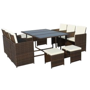 Amir Royalcraft Cannes 8 Seater Cube Dining Set Brown Synthetic Rattan - wilko