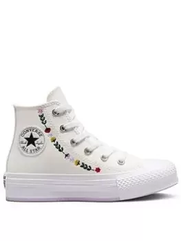 Converse Chuck Taylor All Star Childrens EVA Embroidered Lift Trainers - Off White, Size 10