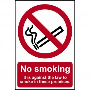 Scan No Smoking It Is Against The Law To Smoke On These Premises Sign 200mm 300mm Standard