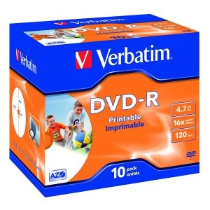 Verbatim DVD R Wide Inkjet Printable ID Brand 4.7GB DVD R 10pcs
