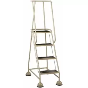 4 Tread Mobile Warehouse Steps beige 1.68m Portable Safety Ladder & Wheels