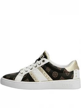 Guess Bevlee Four G Logo Stud Trainers - Brown/White, Brown, Size It/Eu 40 = UK 7, Women