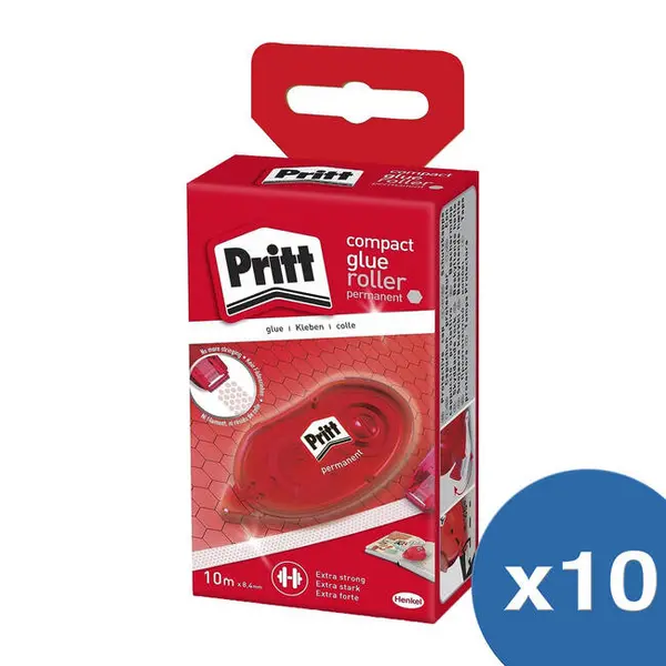Pritt Compact Permanent Glue Roller Multipack of 10x 8.4mm Width Adhesive Applicators (2120601)