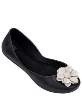 Zaxy Start Bloom Contrast Flower Ballerina - Black, Size 8, Women