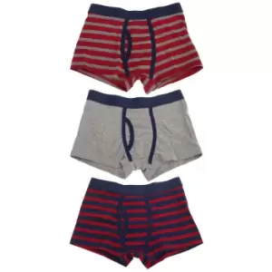Tom Franks Boys Trunks With Keyhole Underwear (3 Pack) (9/10 Years) (Red/Navy/Grey)