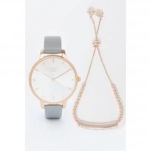 Lipsy Grey Strap Watch and Rose Gold Bracelet Gift Set