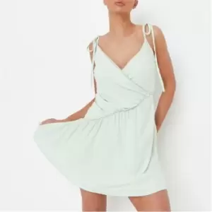 Missguided Asymmetric Waist Linen Look Mini Dress - Green