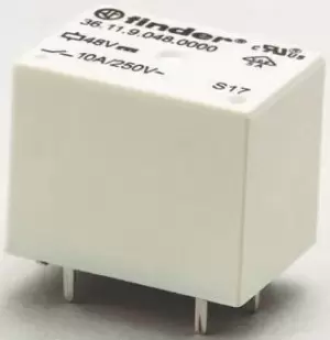 Finder, 48V dc Coil Non-Latching Relay SPDT, 10A Switching Current PCB Mount Single Pole, 36.11.9.048.4011