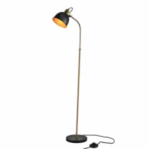 Nielsen Braies Industrial Angled Floor Lamp, Matt Black And Antique Brass Finish 140 Cm