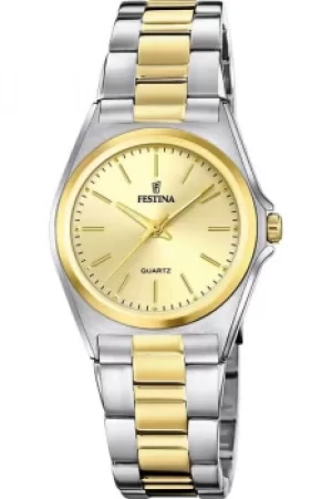 Festina F20556-3 Womens Gold Tone Dial Steel Bracelet Wristwatch
