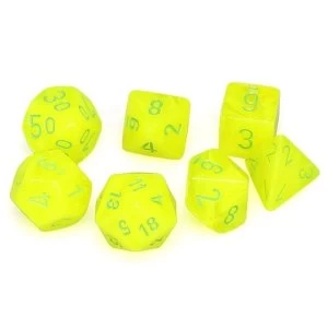 Chessex Poly 7 Dice Set: Vortex Electric Yellow with green